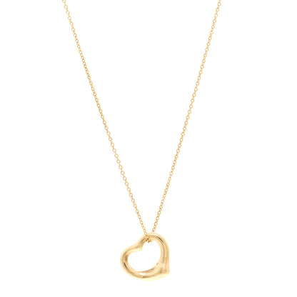 Tiffany 18K Yellow Gold 16mm Elsa Peretti Open Heart Pendant Necklace 1 of 4