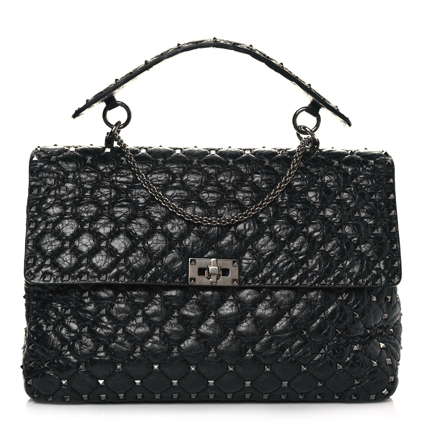 Valentino Garavani Craquele Nappa Maxi Rockstud Spike Shoulder Bag Black 1 of 15