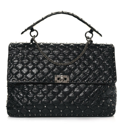 Valentino Garavani Craquele Nappa Maxi Rockstud Spike Shoulder Bag Black 1 of 15