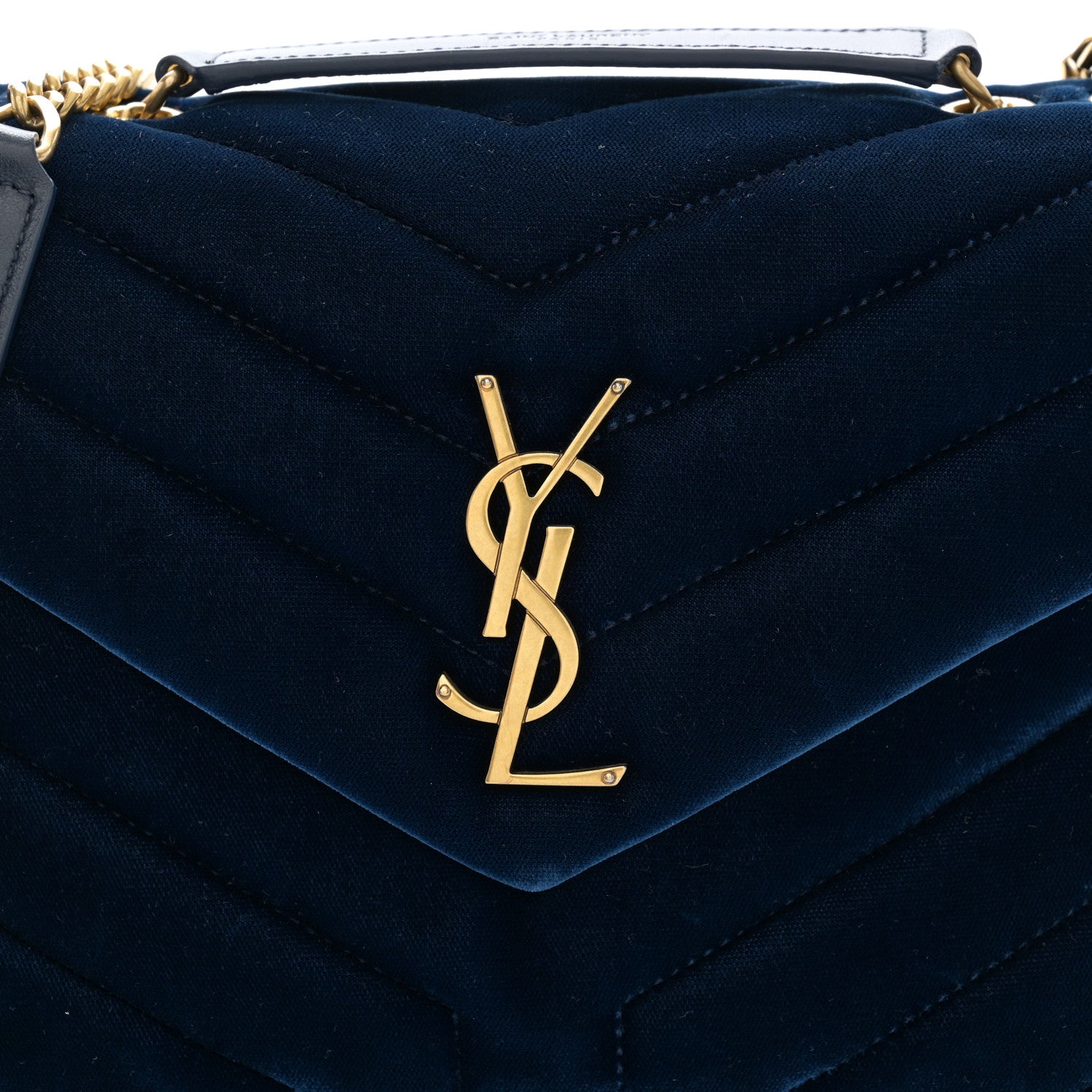 Saint Laurent Velvet Y Quilted Monogram Small Loulou Chain Satchel Medium Blue 8 of 10