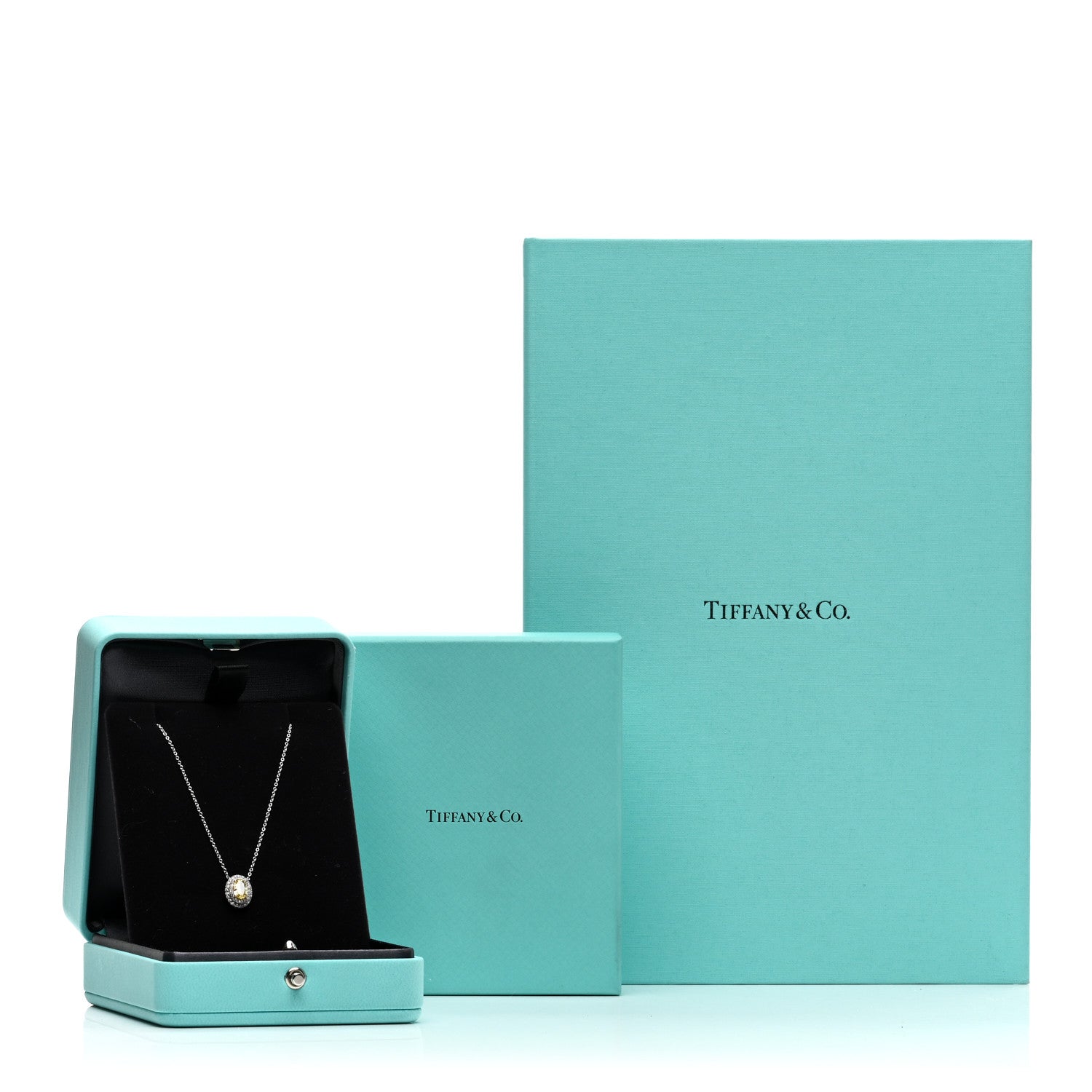 Tiffany Platinum 18K Yellow Gold Fancy Yellow Diamond .52ct Soleste Oval Pendant Necklace 5 of 5