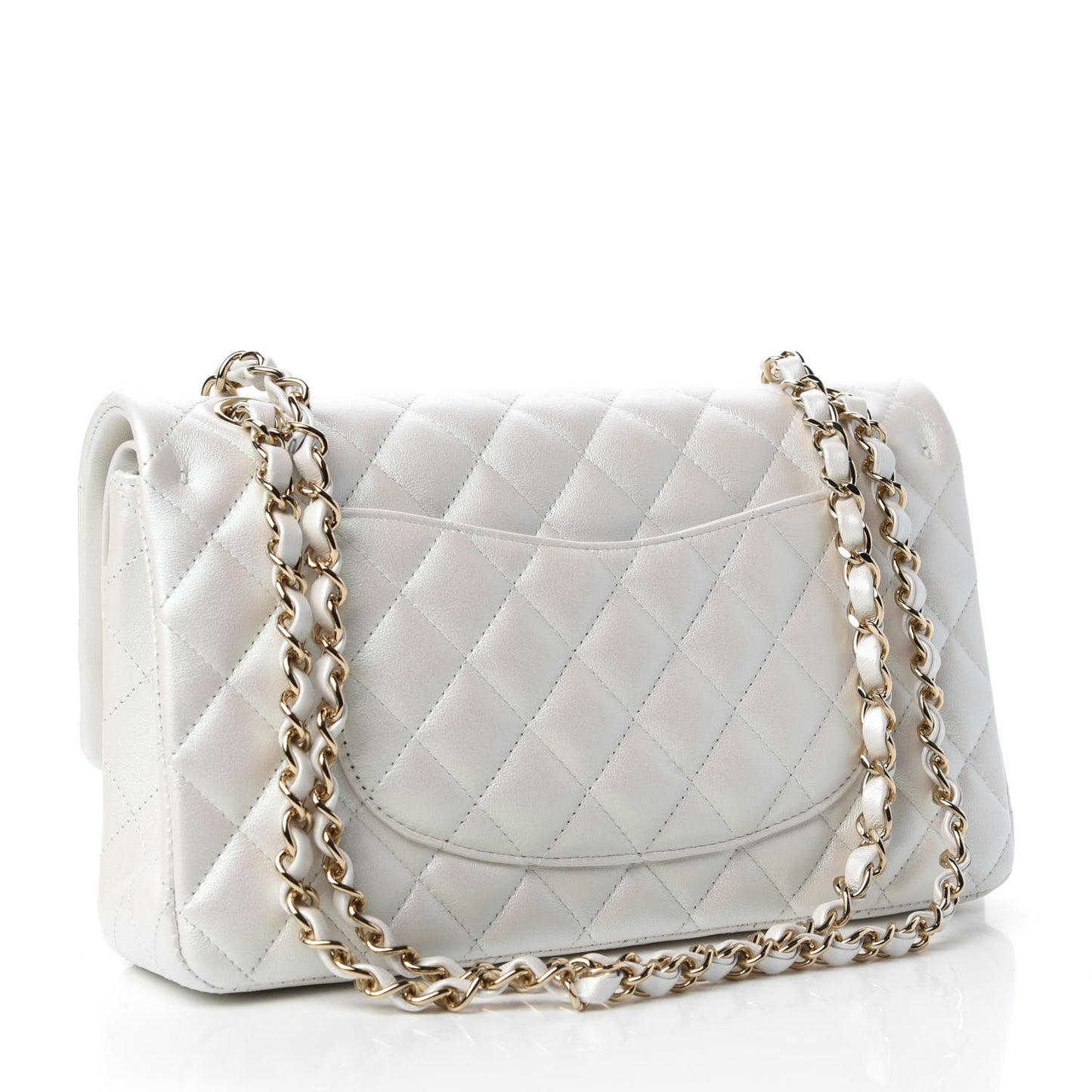 Iridescent Calfskin Quilted Medium Double Flap Ivory