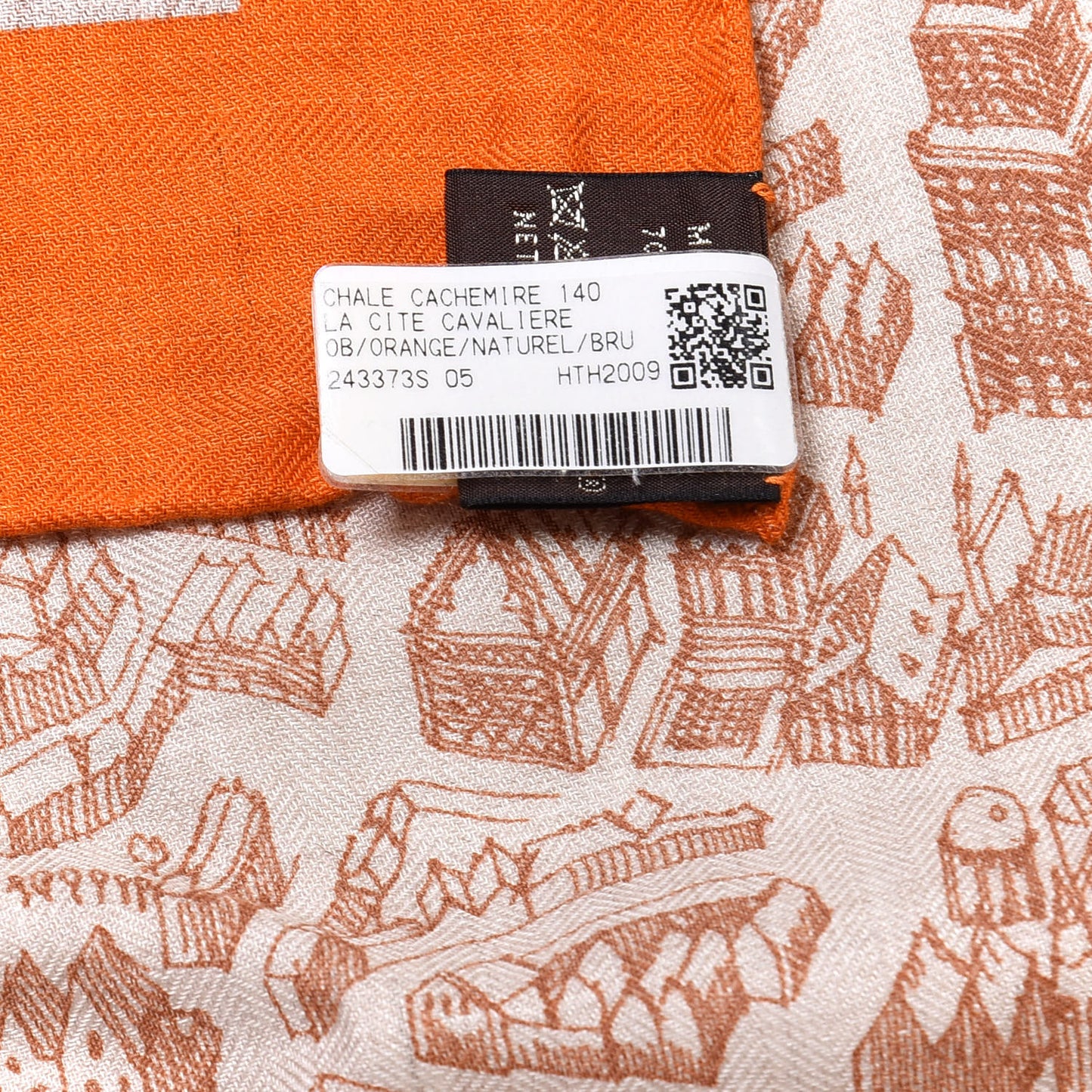 Cashmere Silk La Cite Cavaliere Shawl 140 Orange Naturel Brun