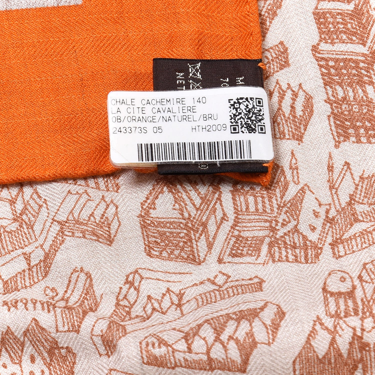 Hermes Cashmere Silk La Cite Cavaliere Shawl 140 Orange Naturel Brun 3 of 4
