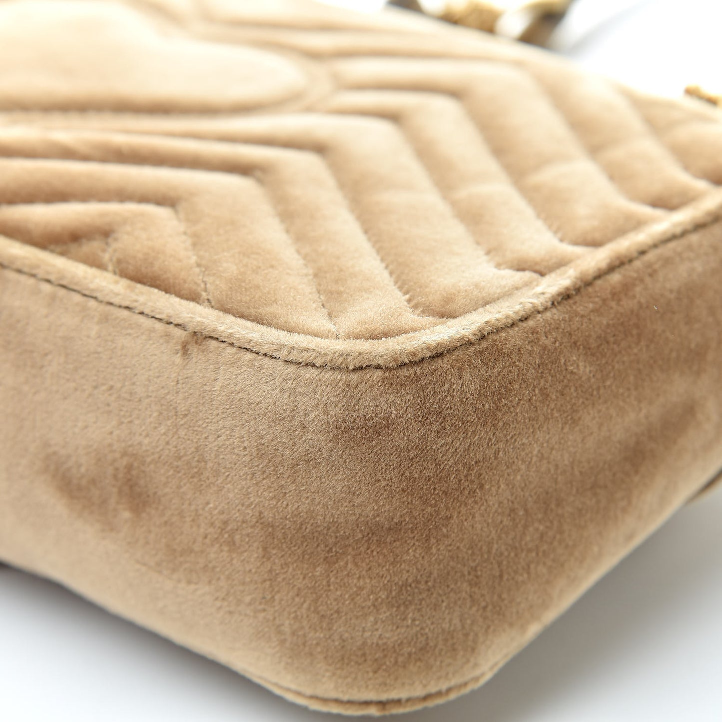 Velvet Matelasse Small GG Marmont Shoulder Bag Taupe