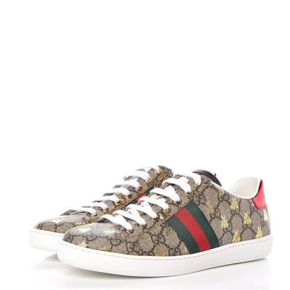 Gucci GG Supreme Monogram Bees Ayers Web Womens Ace Sneakers 36.5 Beige Oro Green Red 3 of 9