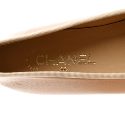 Chanel Lambskin Cap Toe CC Ballerina Flats 37.5 Beige Black 7 of 9