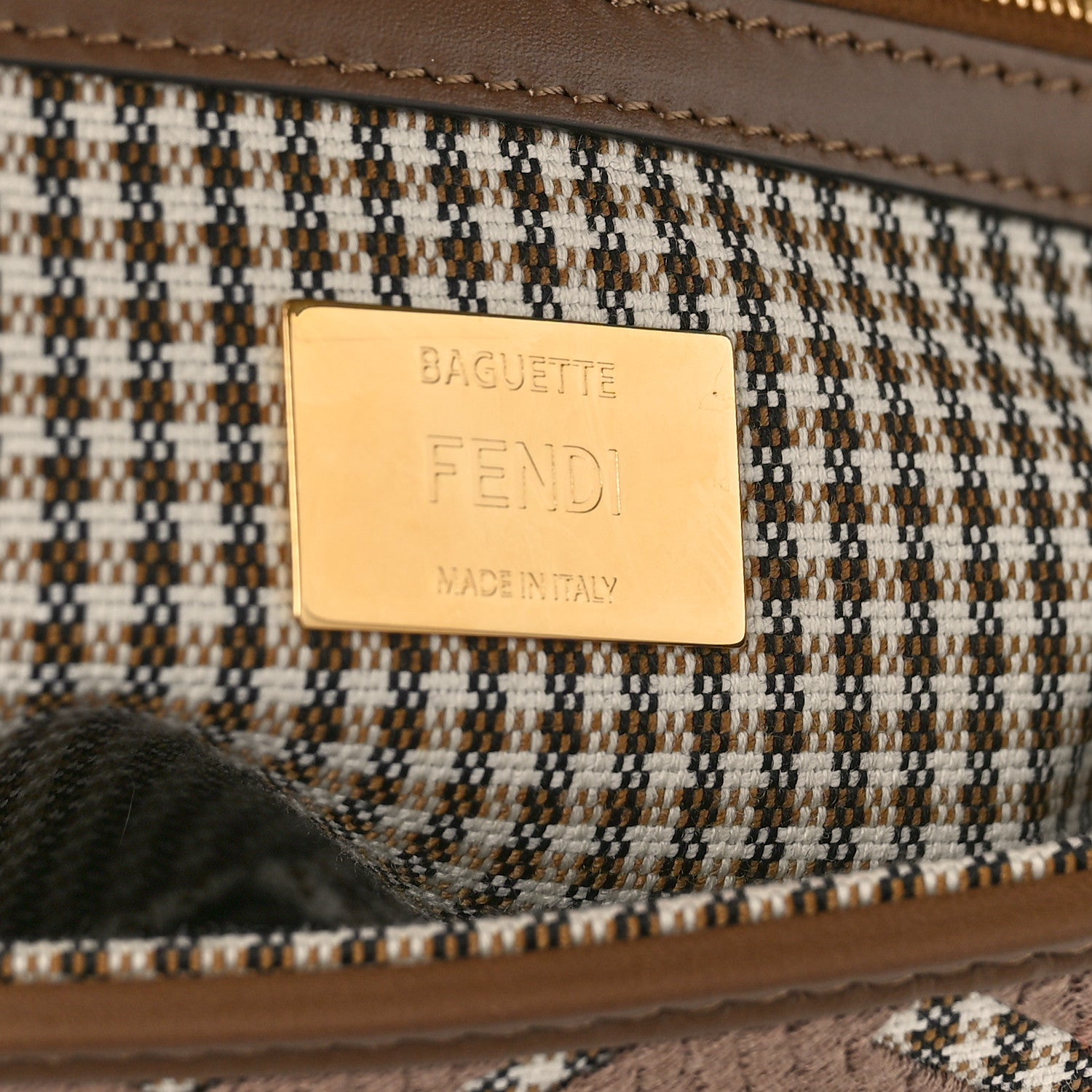Fendi Wool Vitello King Houndstooth FF Embroidered Baguette Beige Moro 6 of 8