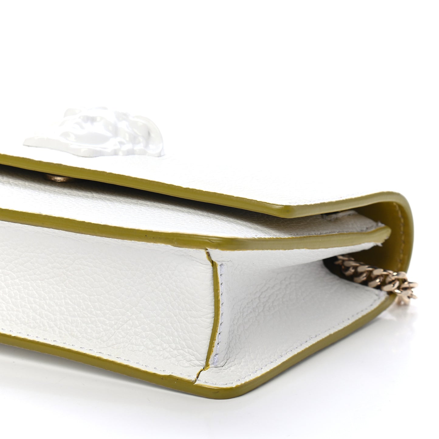 Grained Calfskin Medusa Wallet On Chain Clutch White Yellow