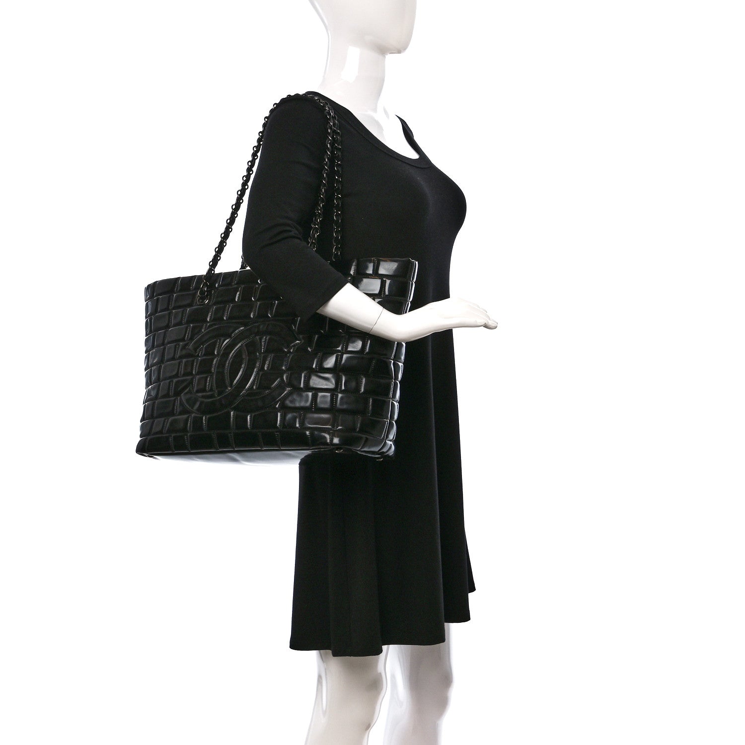 Chanel Vinyl Quilted Frozen Shopping Tote Black 2 of 14