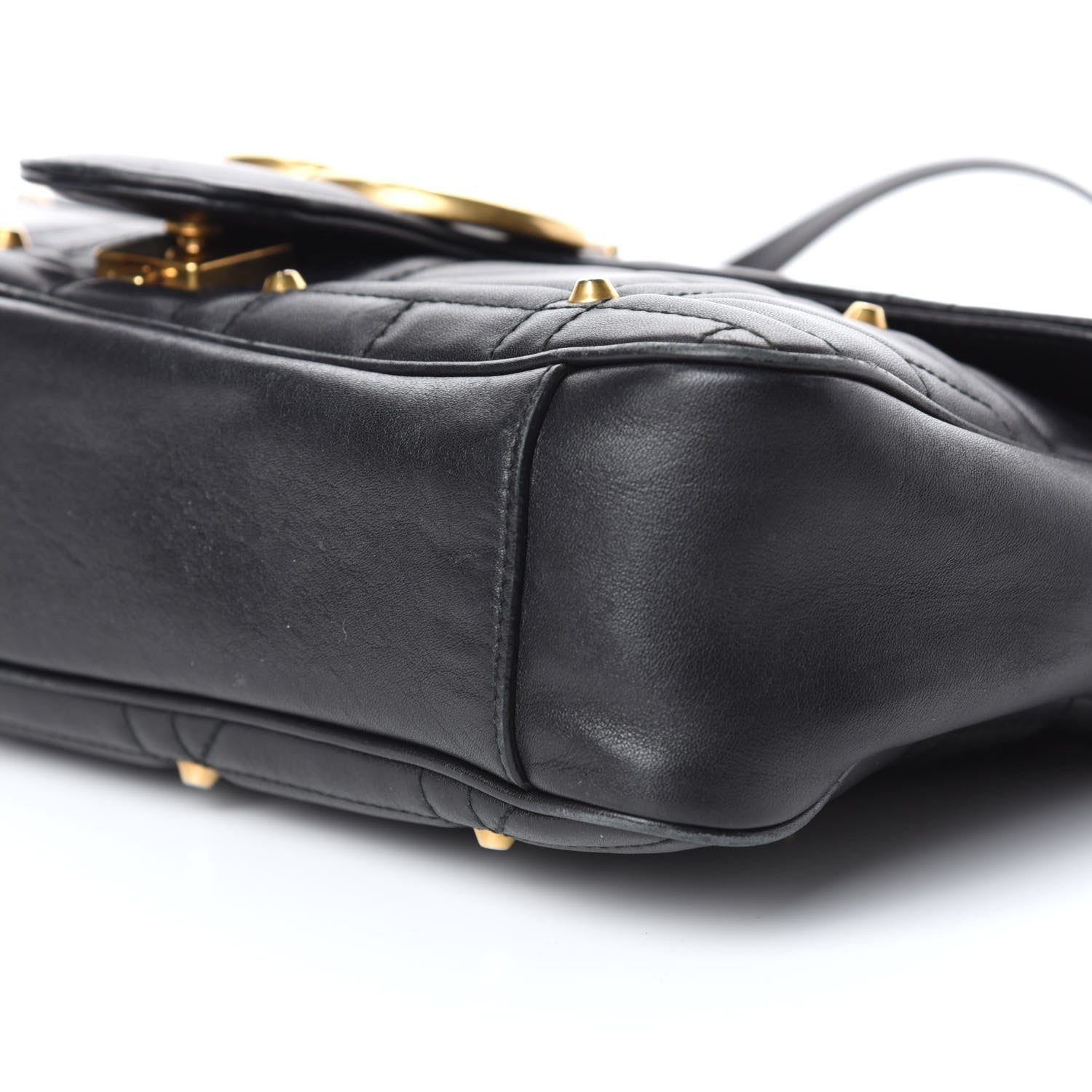 Gucci Calfskin Matelasse Studded Medium GG Marmont Shoulder Bag Black 9 of 9