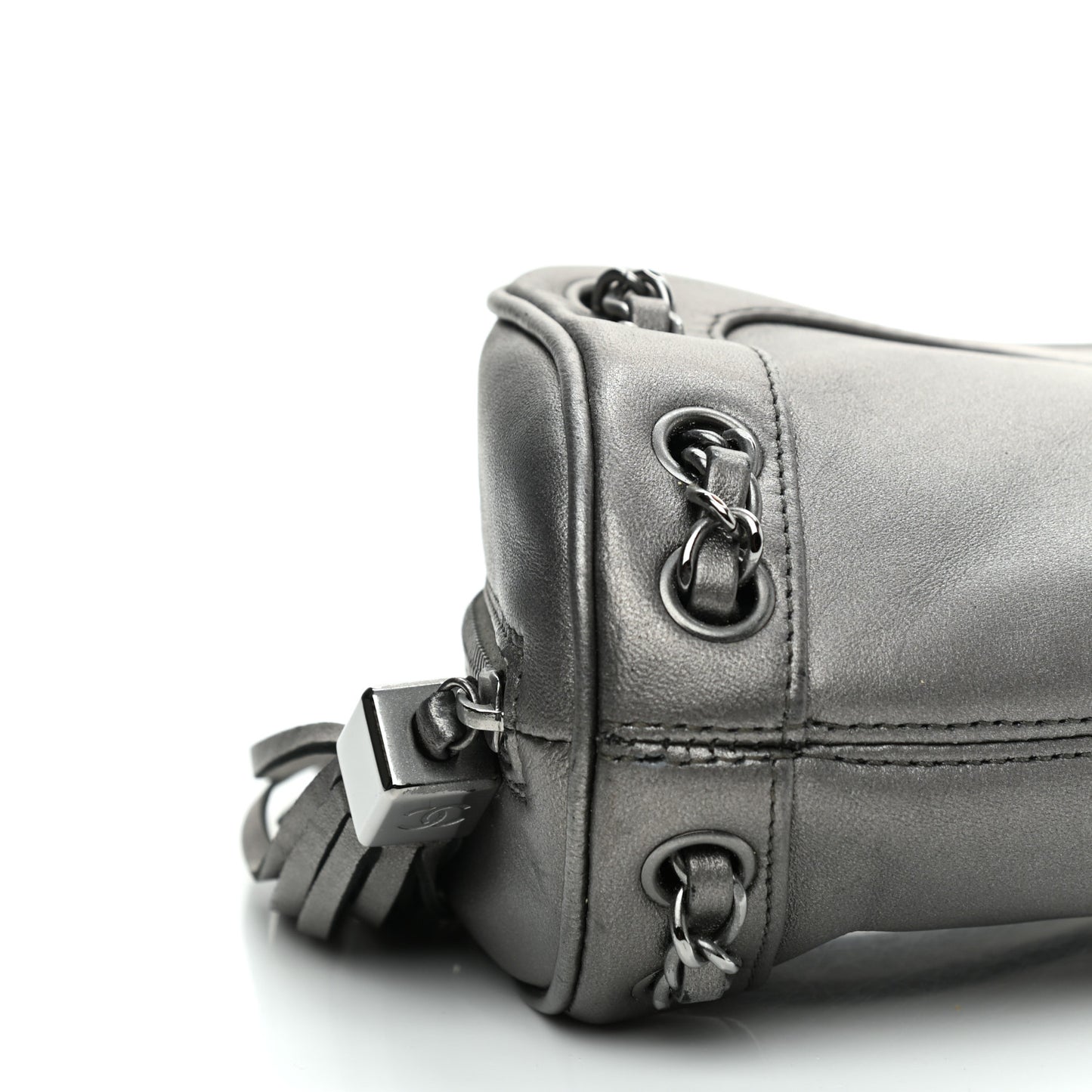 Metallic Lambskin Tassel Shoulder Bag Silver