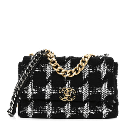 Chanel Tweed Quilted Large Chanel 19 Flap Black White 1 of 11