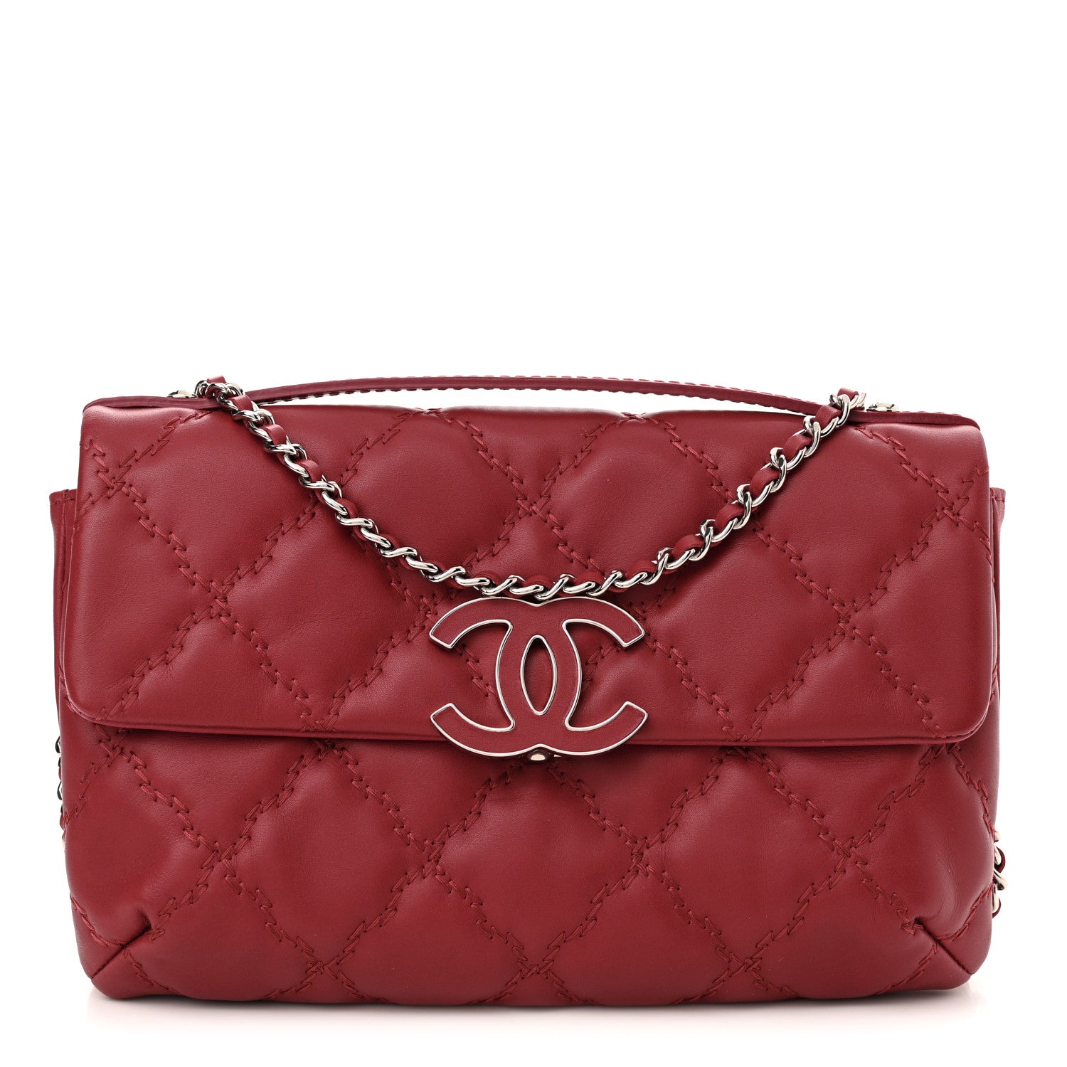 Chanel Calfskin Quilted Double Stitch Hamptons Clutch with Chain Red 1 of 11