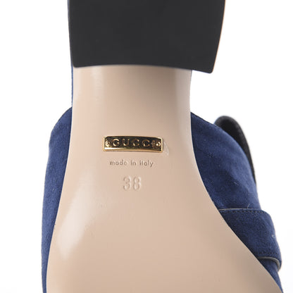 Gucci Kid Scamosciato GG Marmont Fringe 75mm Slide Sandals 38 Blue Ink 7 of 7