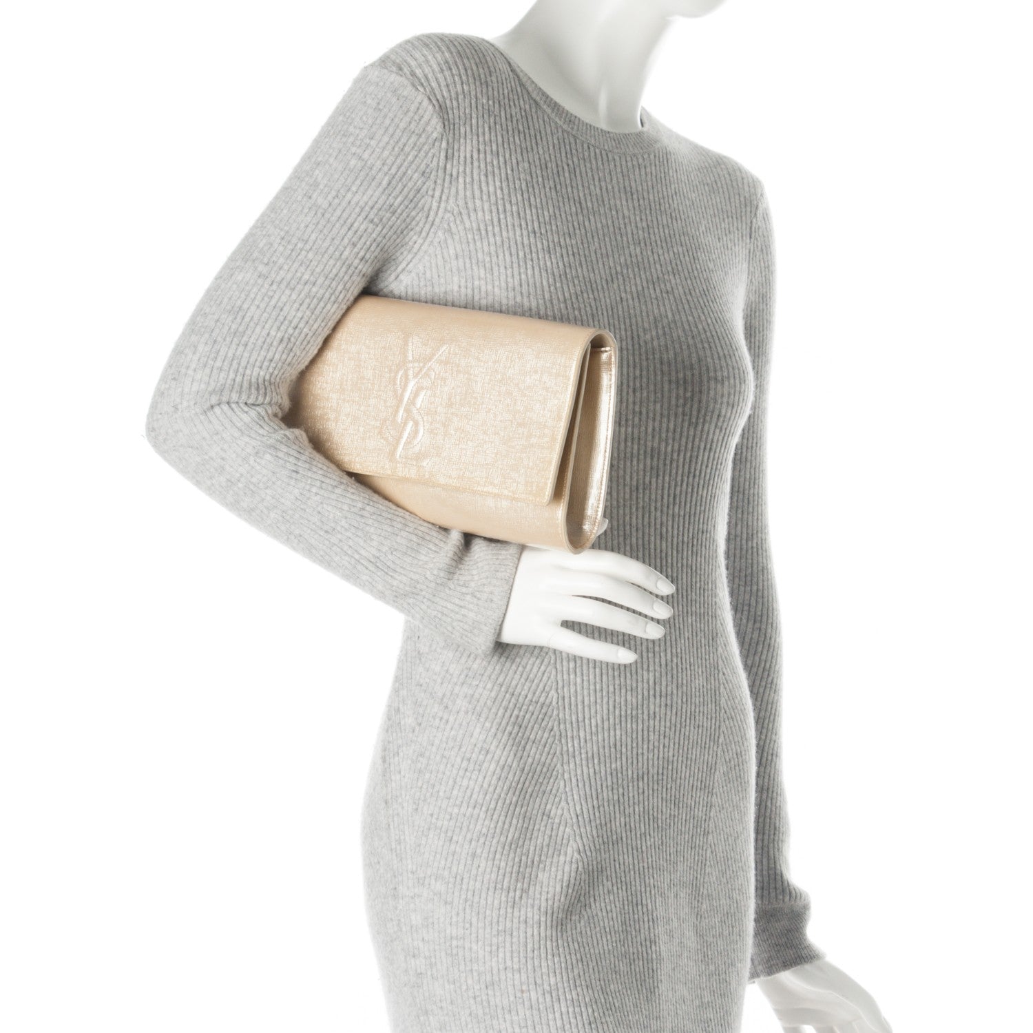 Saint Laurent Textured Patent Large Belle De Jour Clutch Champagne Gold 2 of 7