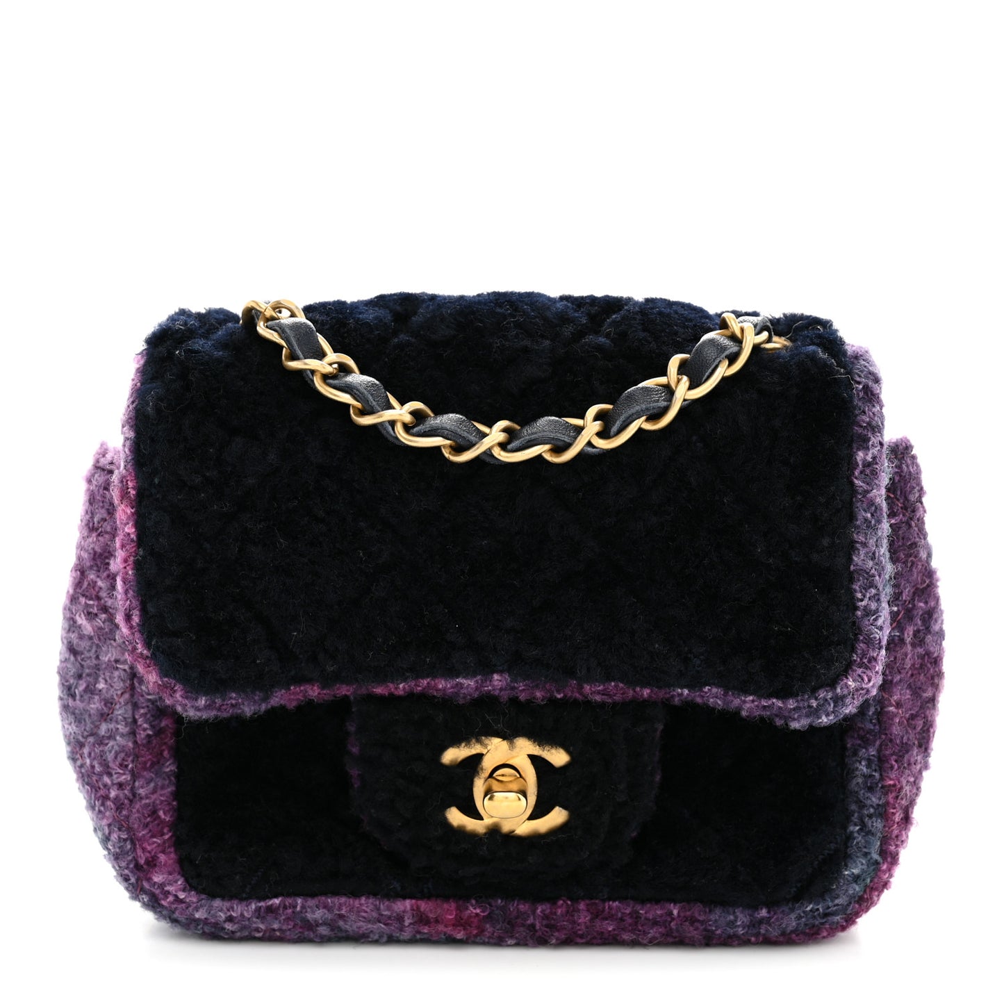 Shearling Tweed Quilted Mini Square Flap Bag Purple