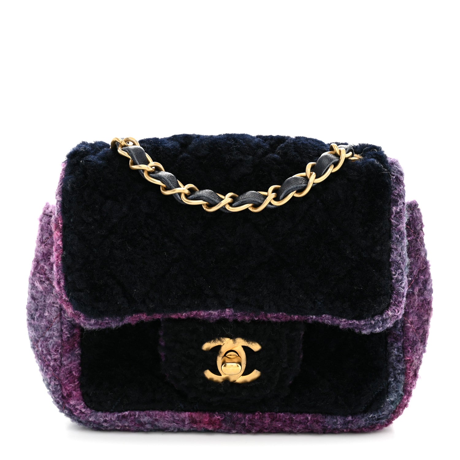 Chanel Shearling Tweed Quilted Mini Square Flap Bag Purple 1 of 10