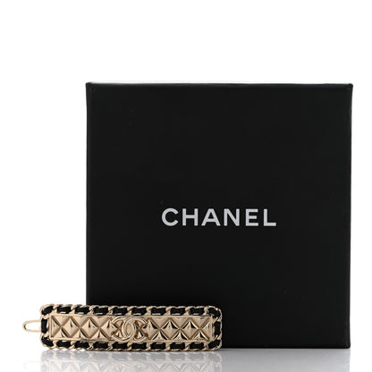 Chanel Metal Lambskin Quilted CC Hair Clip Barrette Black Gold 4 of 4