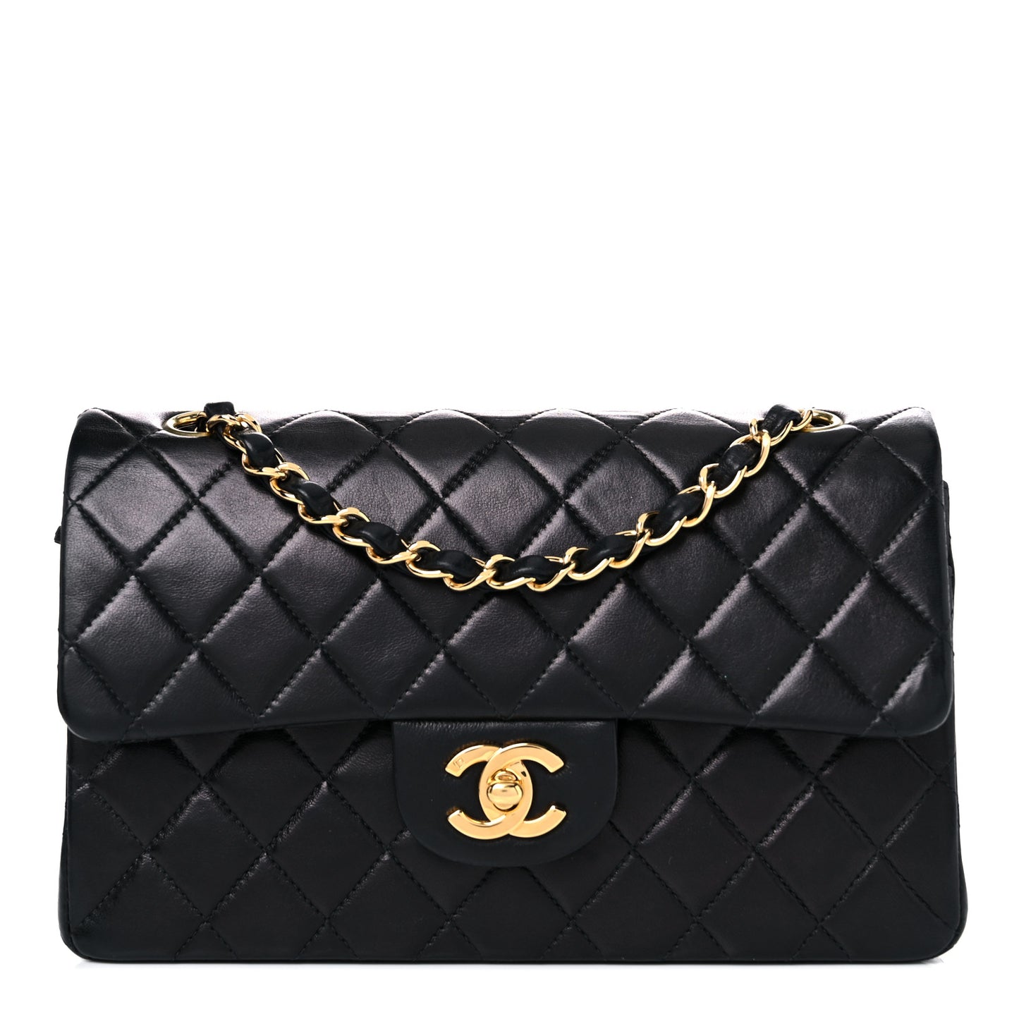Lambskin Quilted Medium Double Flap Black