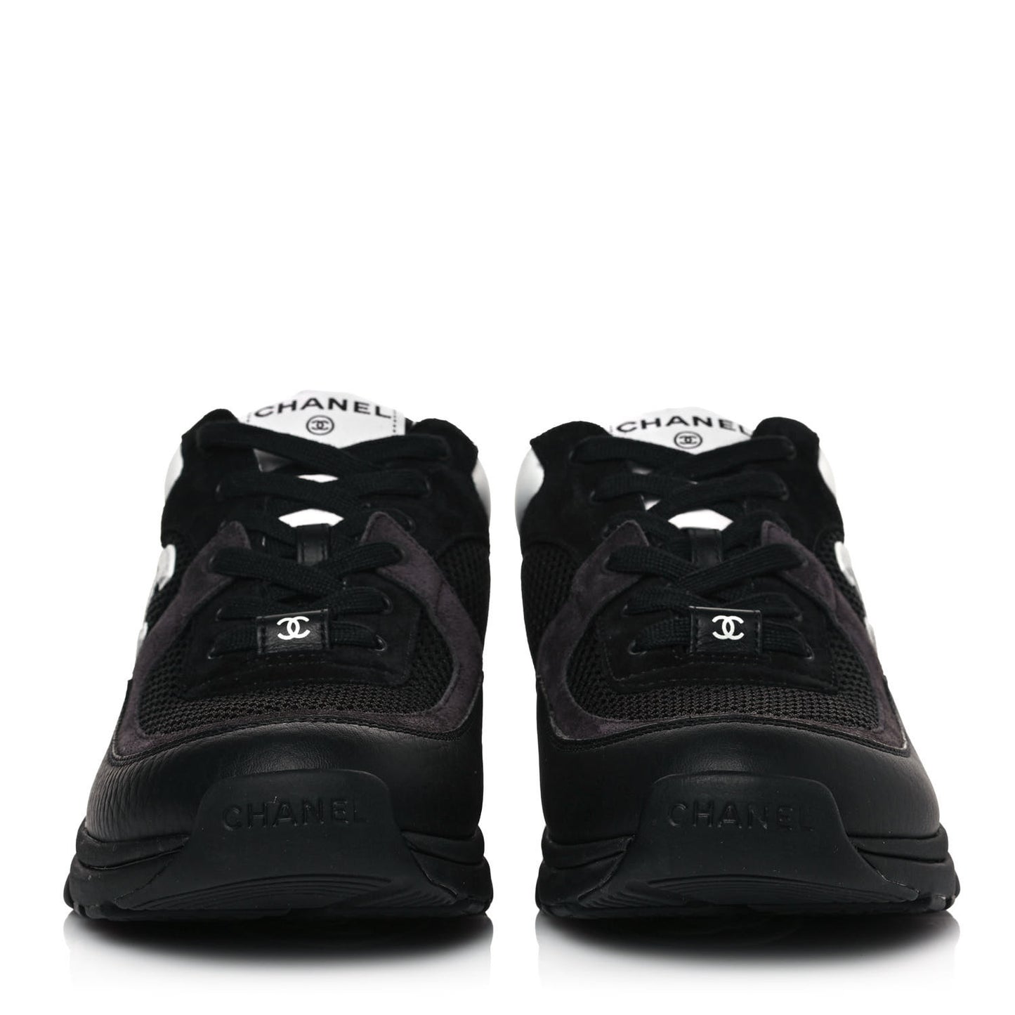 Mesh Suede Grained Calfskin Womens CC Sneakers 39.5 Black White