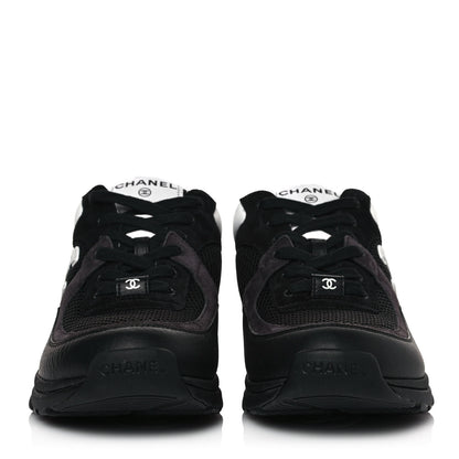 Chanel Mesh Suede Grained Calfskin Womens CC Sneakers 39.5 Black White 2 of 8