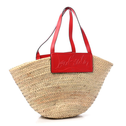 Christian Louboutin Woven Straw Loubishore Tote Red 2 of 9