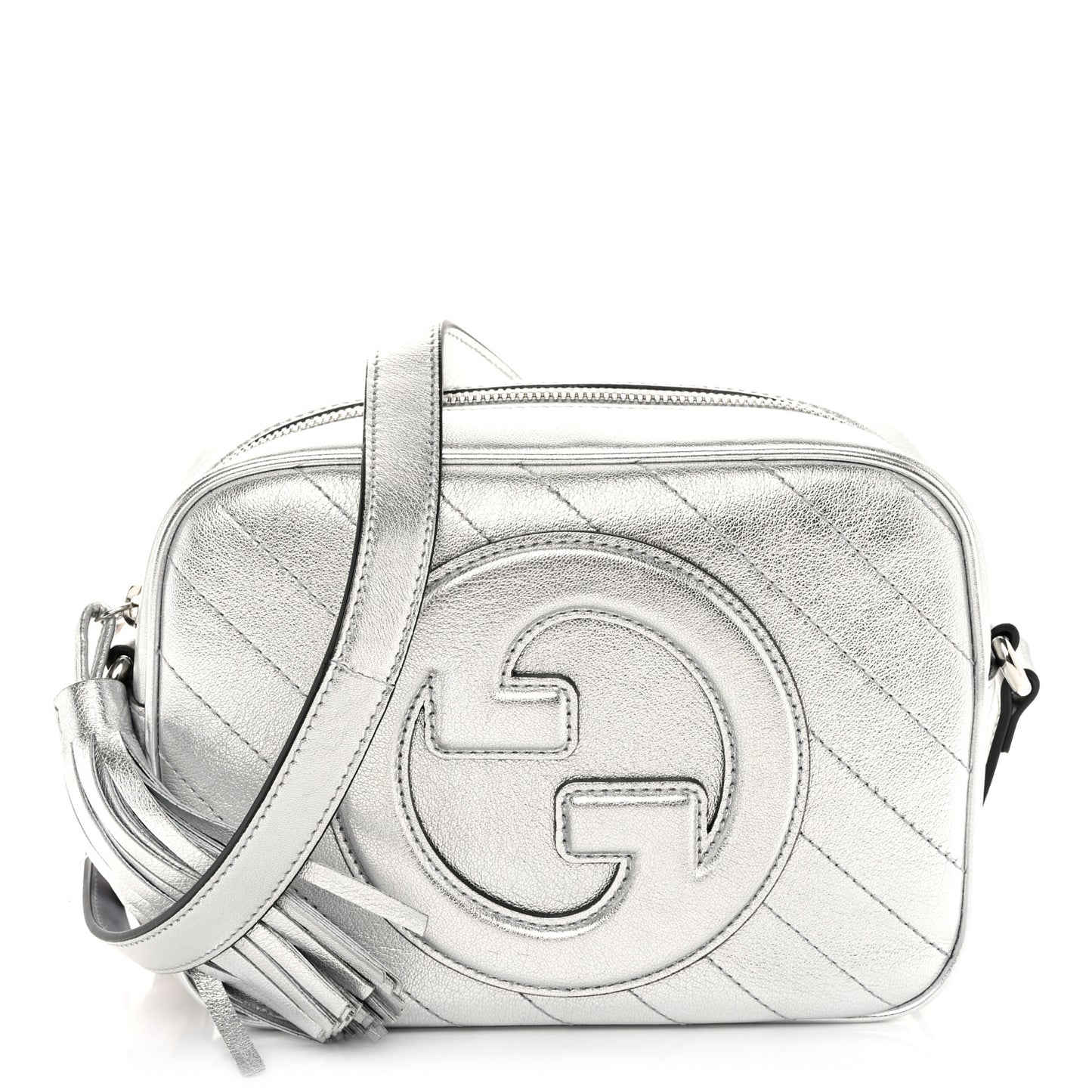 Metallic Sakai Be Green Calfskin Diagonal Stitched Small Blondie Shoulder Bag Silver