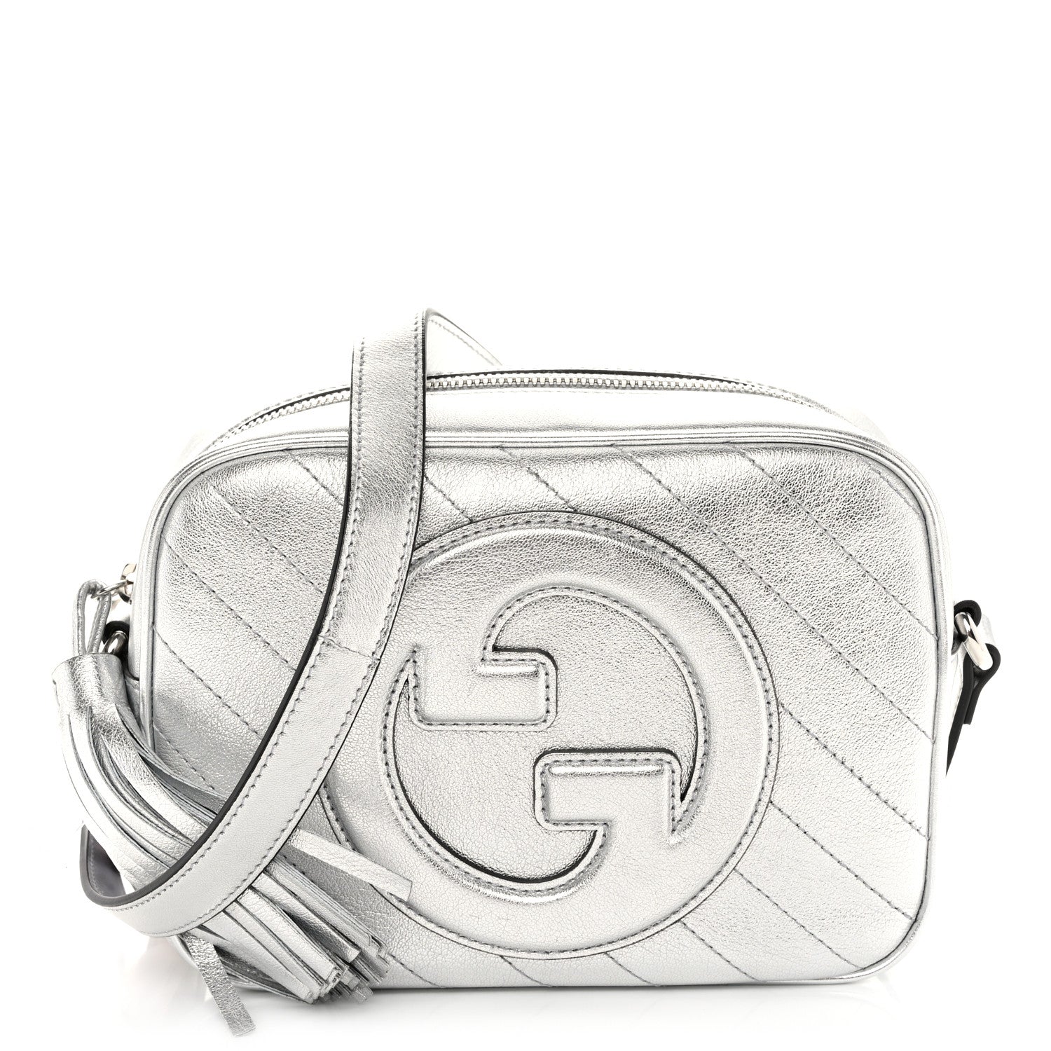 Gucci Metallic Sakai Be Green Calfskin Diagonal Stitched Small Blondie Shoulder Bag Silver 1 of 10