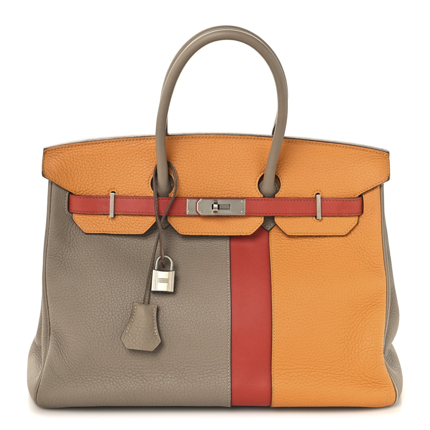 Taurillon Clemence Swift Tri-Color Birkin 35 Sanguine Gris Tourterelle Moutarde