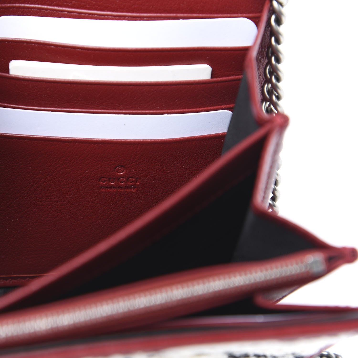 Gucci Tweed GG Monogram Mini Dionysus Chain Wallet White Black Romantic Cherry 7 of 10