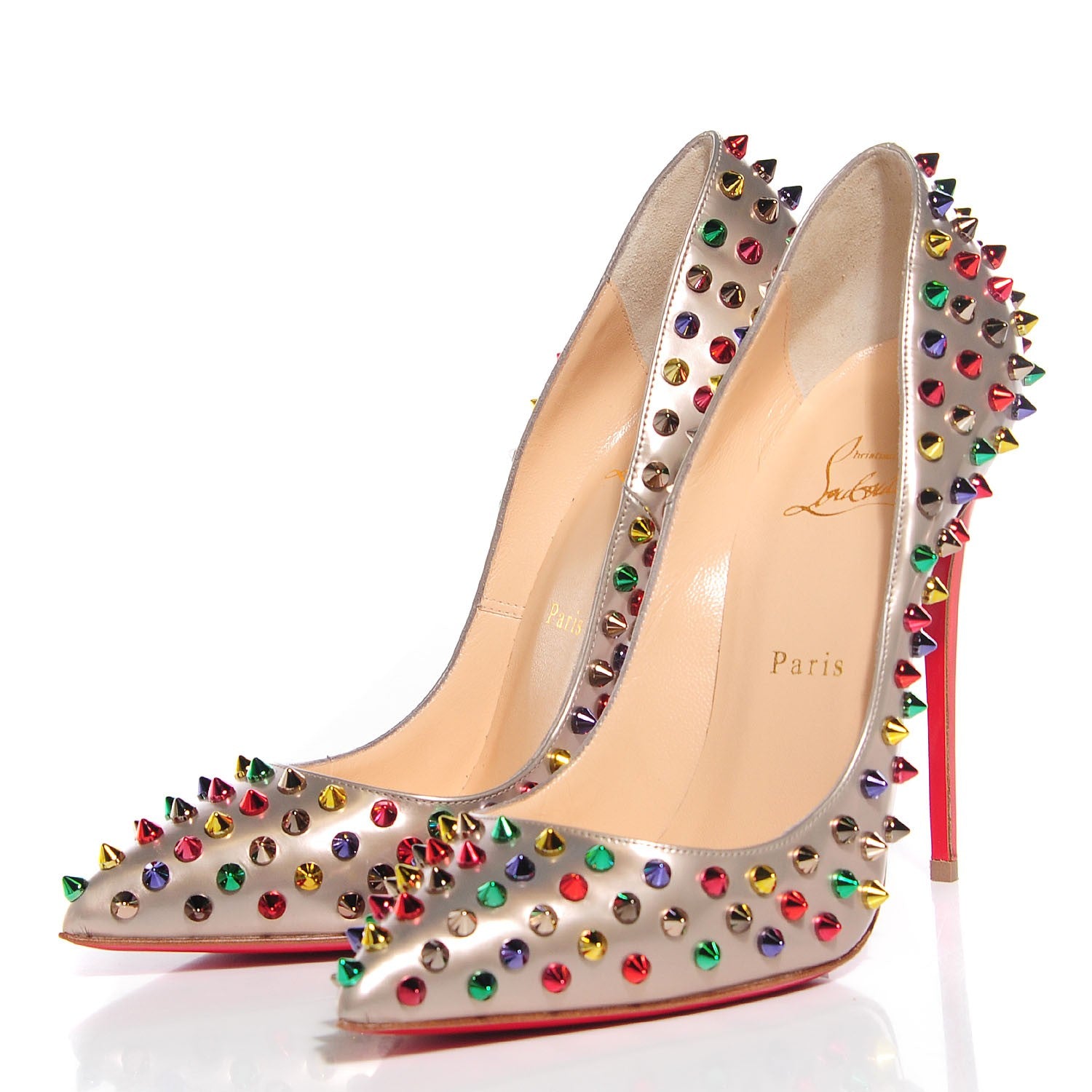 Christian Louboutin Specchio Calfskin Follies Spikes 120 Pumps 39.5 Beige Multicolor 3 of 6