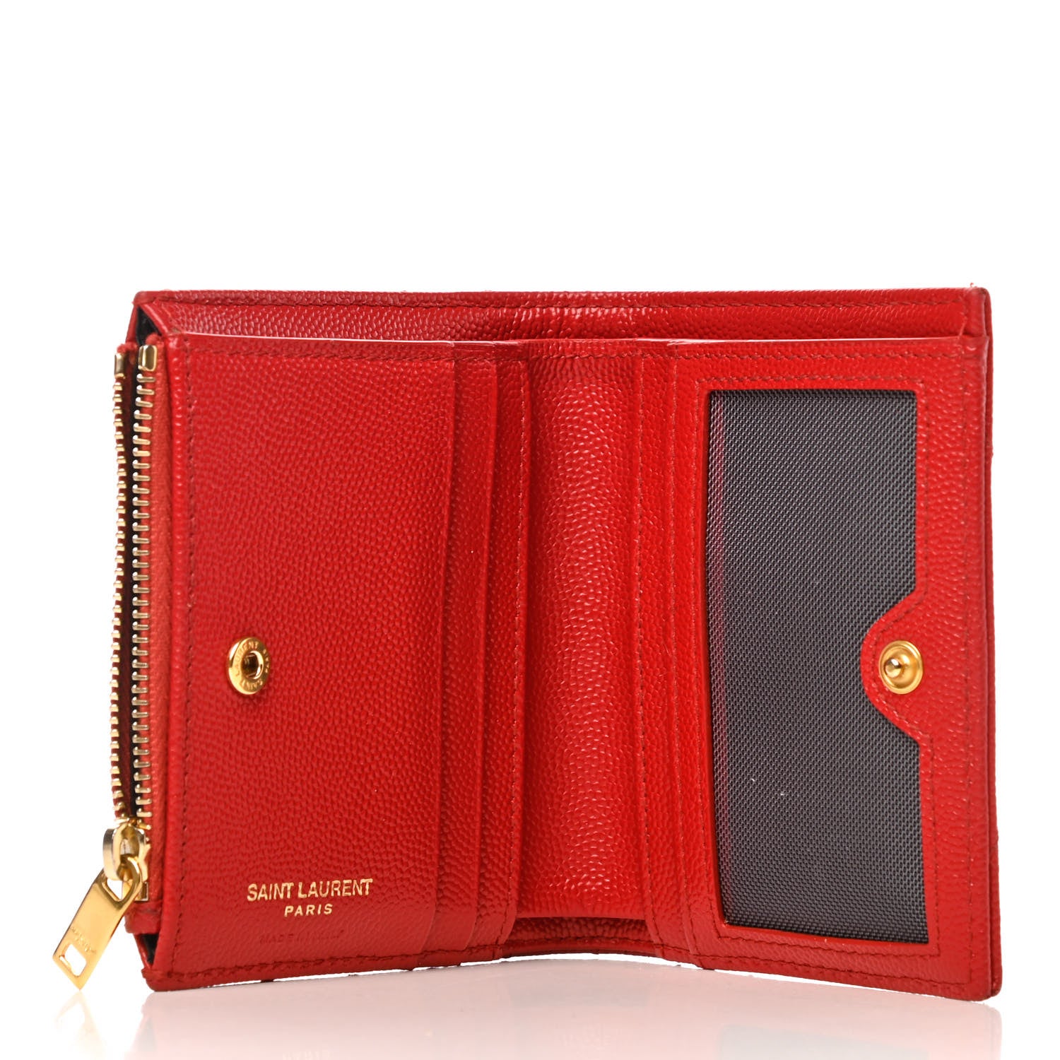 Saint Laurent Grain De Poudre Matelasse Chevron Monogram Zipped Card Case Bandana Red 5 of 8