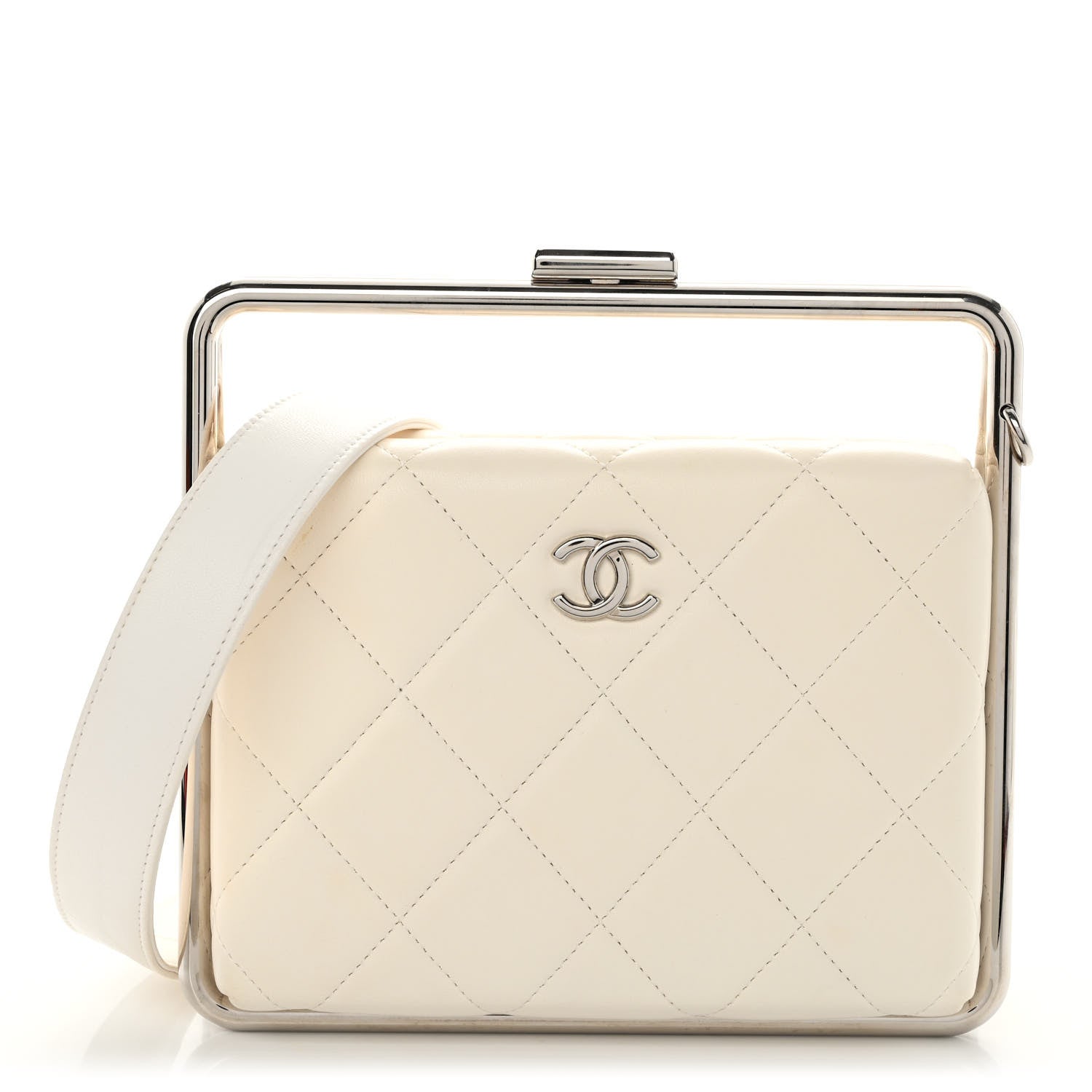 Chanel Quilted Lambskin Metal Bar Clutch Bag White 1 of 12