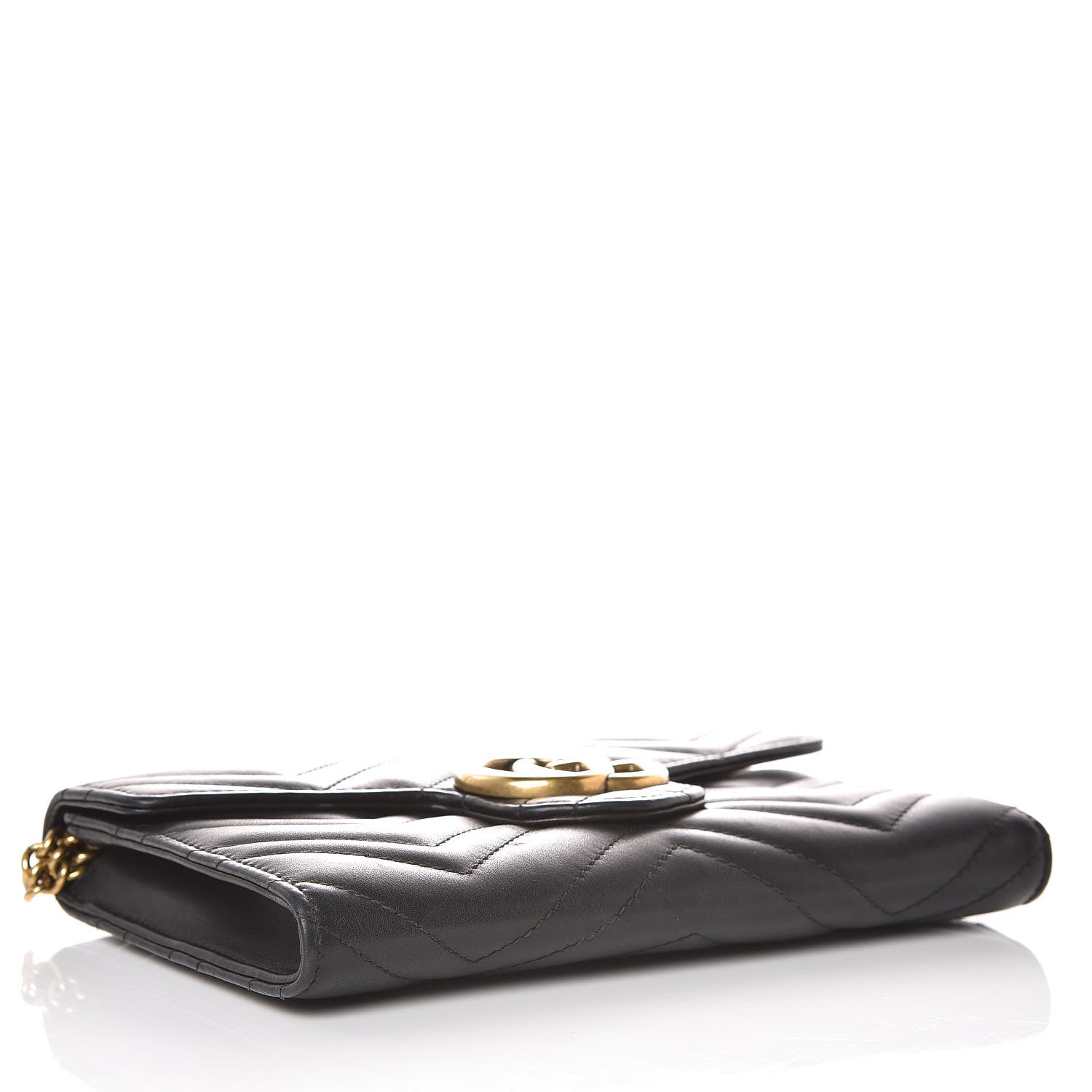Gucci Calfskin Matelasse Mini GG Marmont Chain Wallet Black 4 of 17