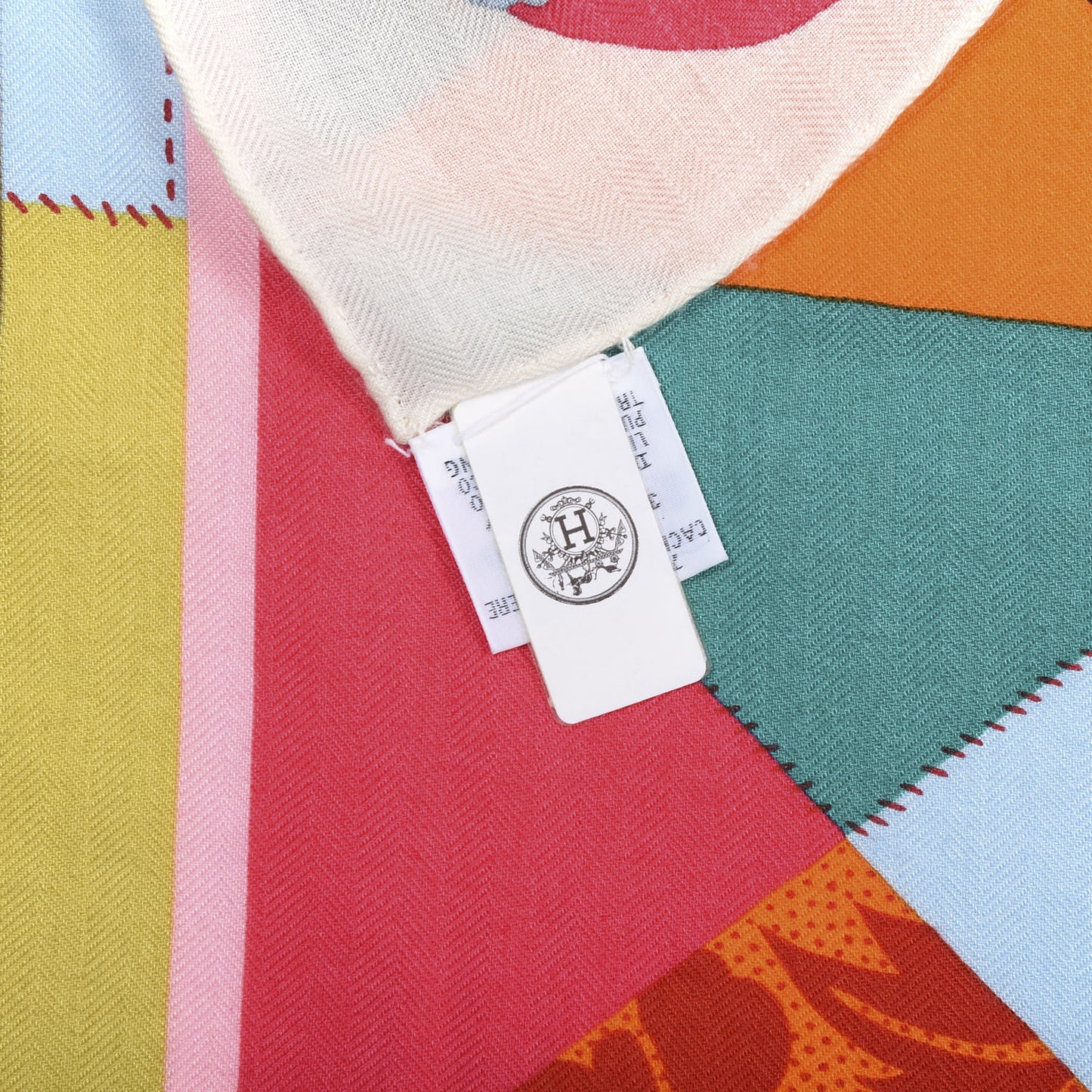Cashmere Silk L'Art du Bojagi Shawl 140 Blanc Turquoise Orange