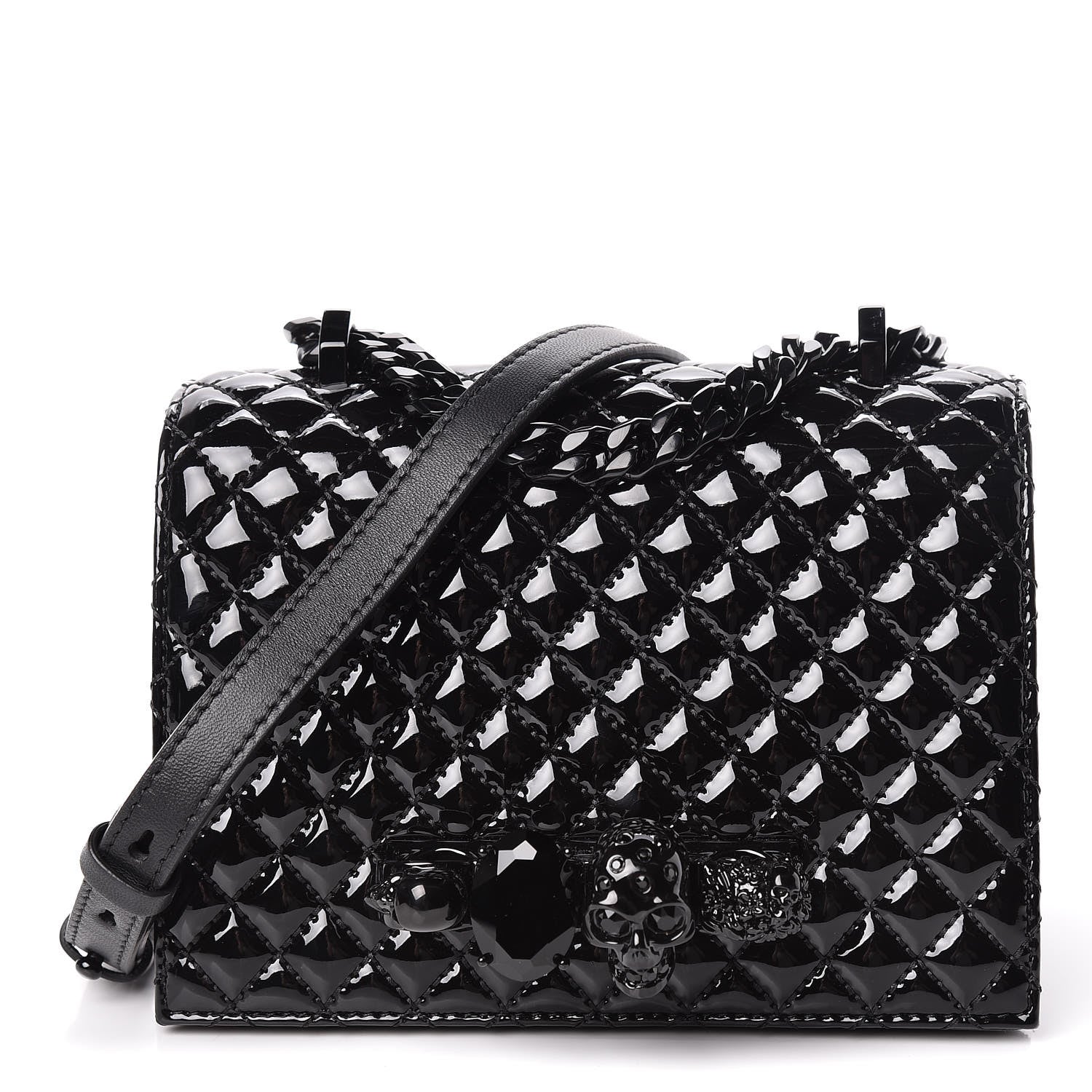 Alexander McQueen Patent Quilted Small Jeweled Knuckle Satchel Black 1 of 11
