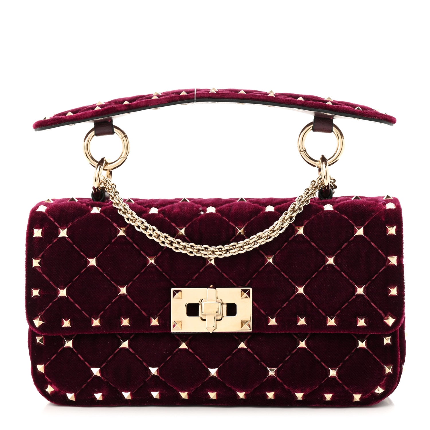 Valentino Garavani Velvet Small Rockstud Spike Shoulder Bag Rubino 1 of 9