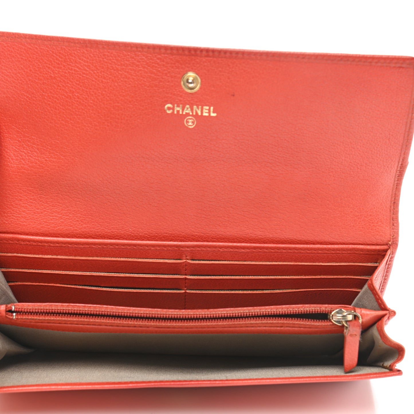 Goatskin Camellia Embossed Flap Wallet Red
