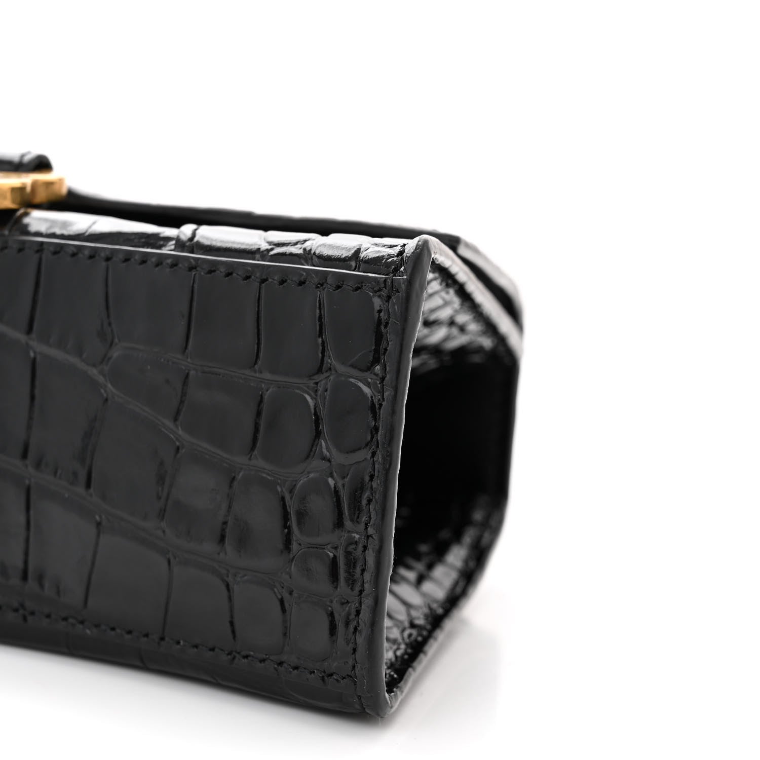 Balenciaga Shiny Calfskin Crocodile Embossed Hourglass Top Handle Bag XS Black 11 of 12