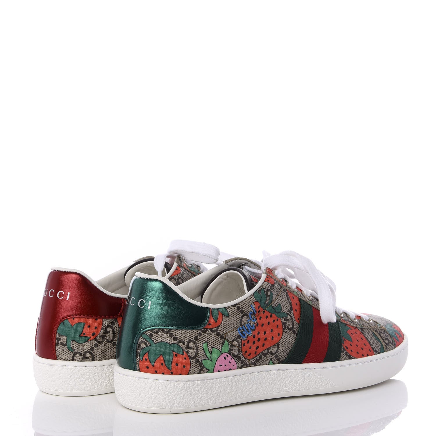 Gucci GG Supreme Monogram Strawberry Web Womens Ace Sneakers 36 Beige Multicolor Red Green 5 of 10