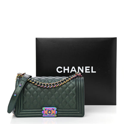 Chanel Iridescent Goatskin Quilted Medium Boy Flap Green 11 of 11