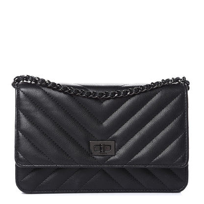 Chanel Sheepskin Chevron Reissue Wallet On Chain WOC So Black 1 of 11