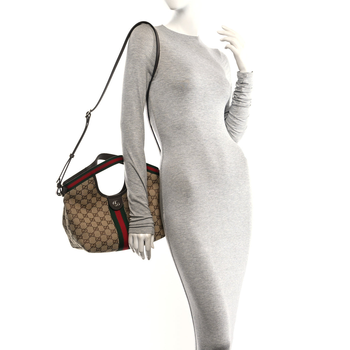 Gucci Monogram Web Small Giglio Tote Beige Dark Brown 2 of 11