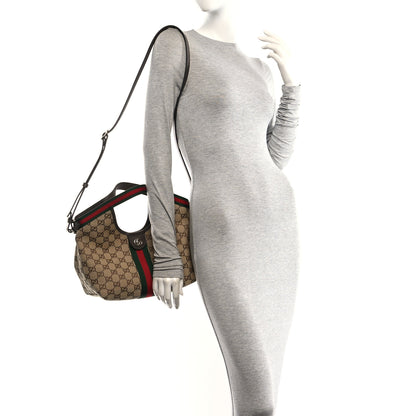 Gucci Monogram Web Small Giglio Tote Beige Dark Brown 2 of 11
