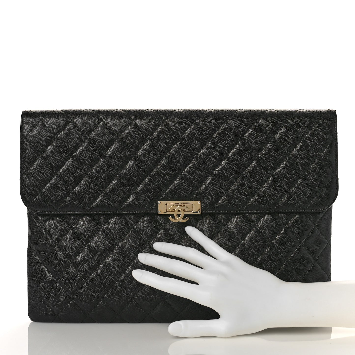 Caviar Quilted Large Golden Class Pouch Black