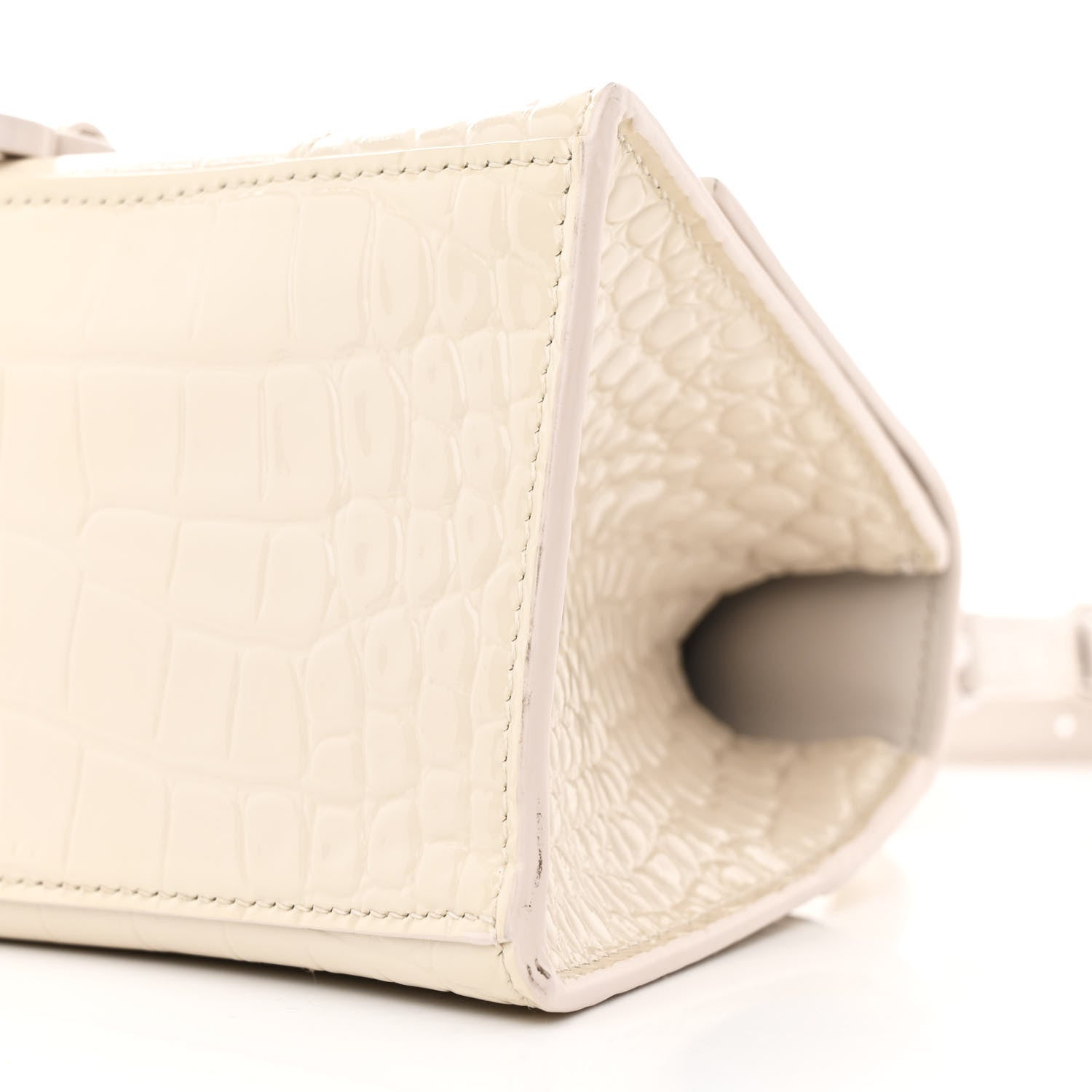 Balenciaga Shiny Calfskin Monochrome Crocodile Embossed Small Hourglass Top Handle Bag Nacre 12 of 13