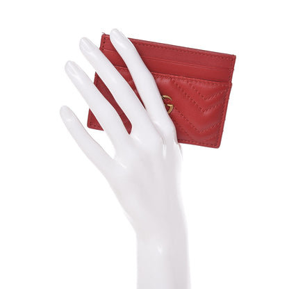 Gucci Calfskin Matelasse GG Marmont Card Holder Hibiscus Red 2 of 7