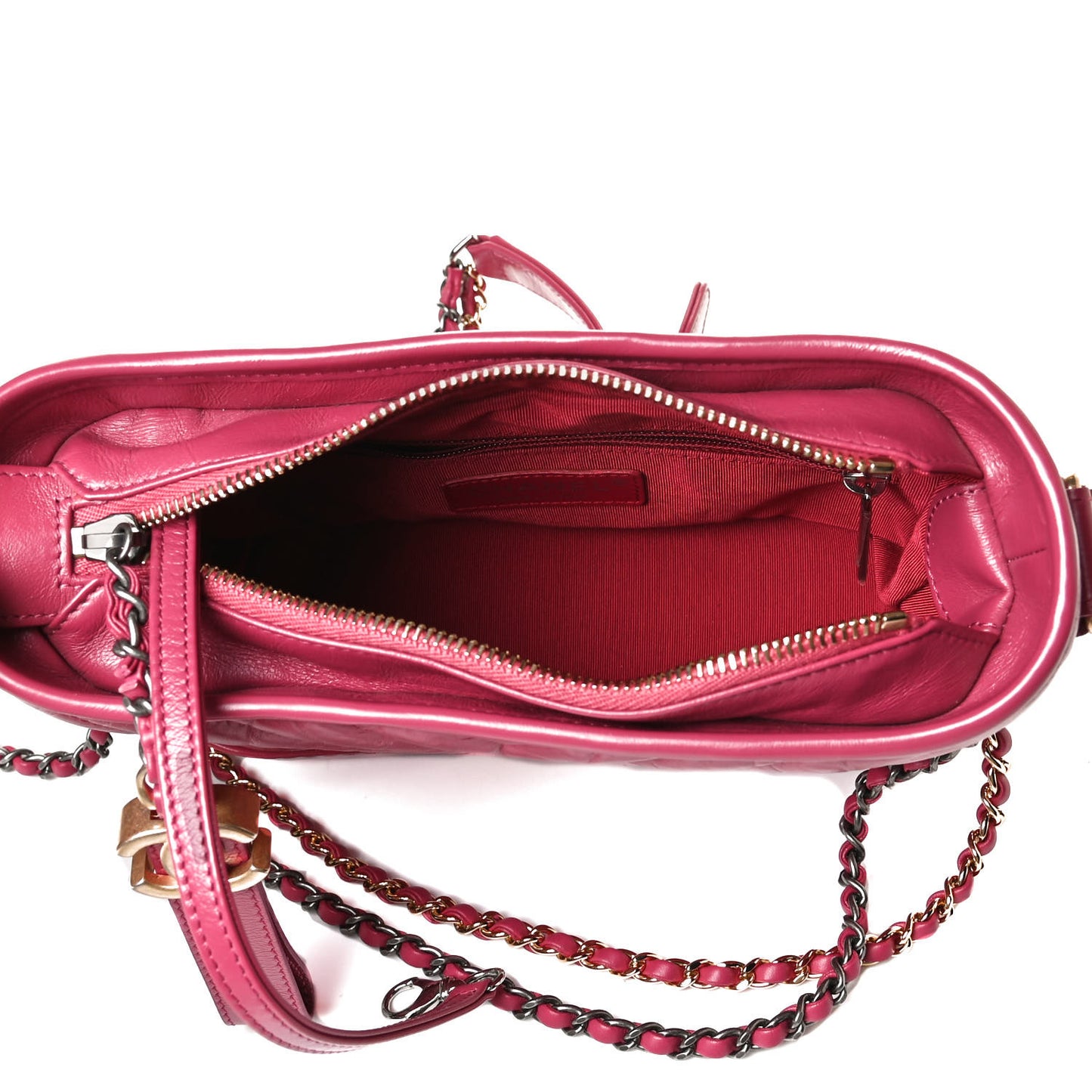 Aged Calfskin Chevron Quilted Small Gabrielle Hobo Dark Pink