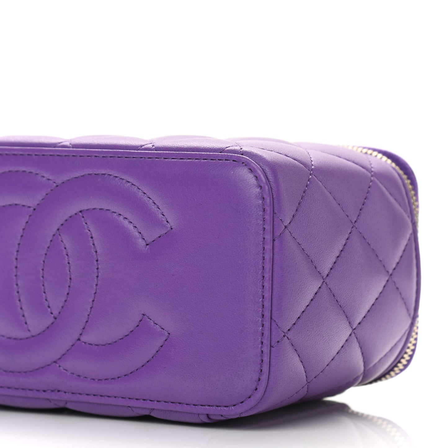 Lambskin Quilted Small Top Handle Vanity Case With Chain Purple